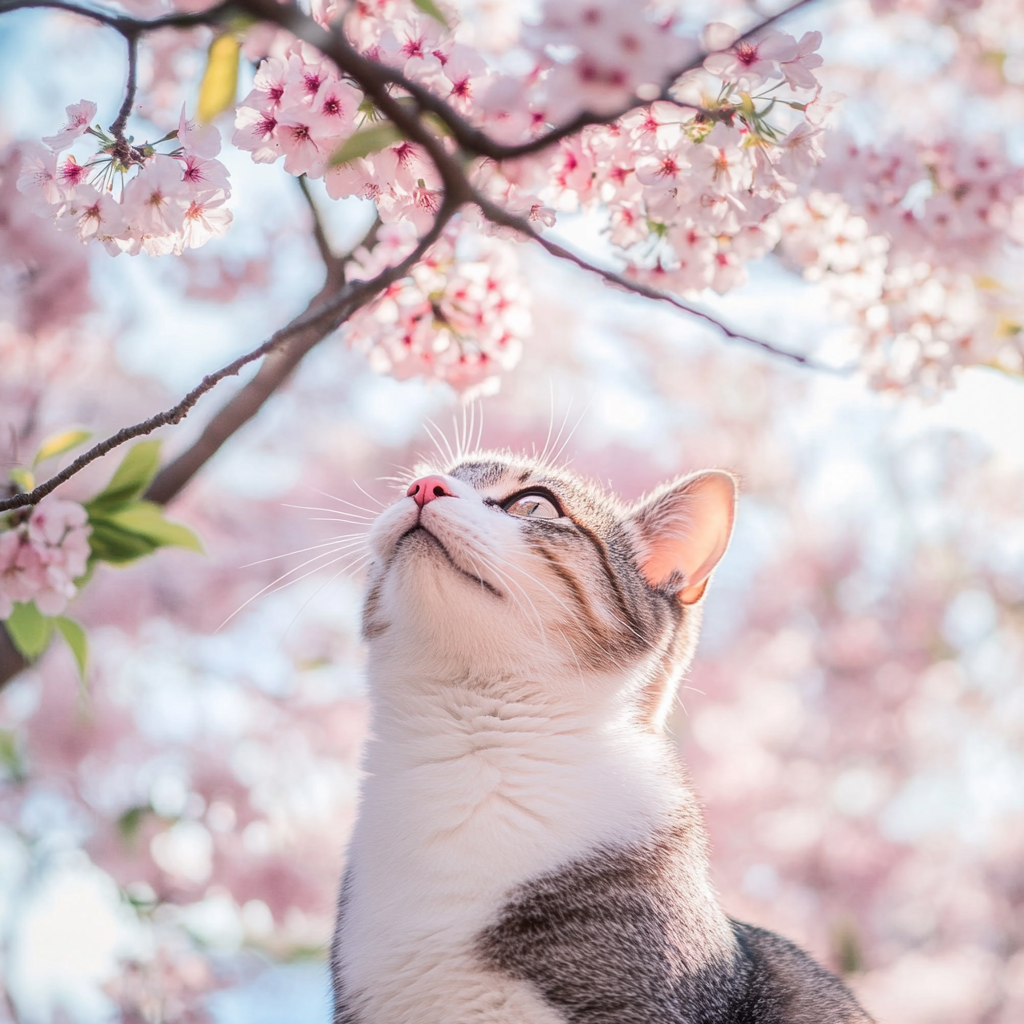 미드저니로 그린 그림 - 벚꽃 나무와 고양이